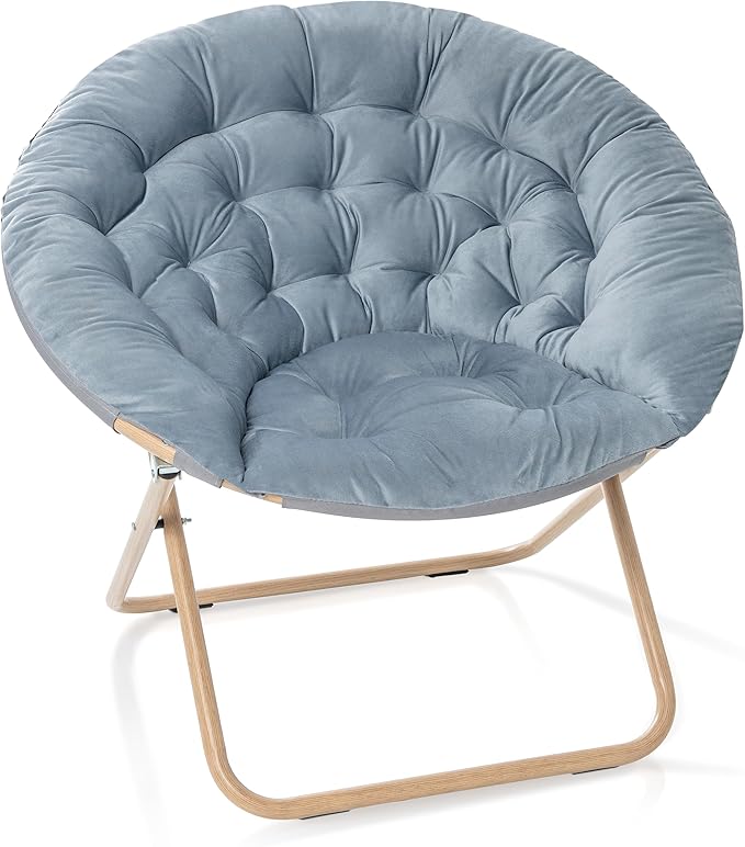 Milliard Cozy Chair/Velour Saucer Accent Chair for Bedroom/X-Large (Grey/Wood-Tone)