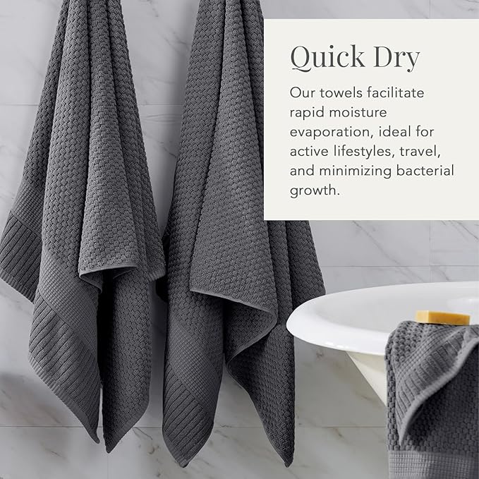 NY Loft 100% Cotton Bath Towel 4 Pack | Super Soft & Absorbent Quick-Dry Bath Towels 30" x 52" | Textured and Durable Cotton | Trinity Collection (4 Pack Bath Towel, Charcoal Grey)