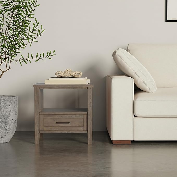 SIMPLIHOME Ela SOLID WOOD 20 inch Wide Rectangle Transitional End Table in Smoky Brown for the Living Room and Bedroom