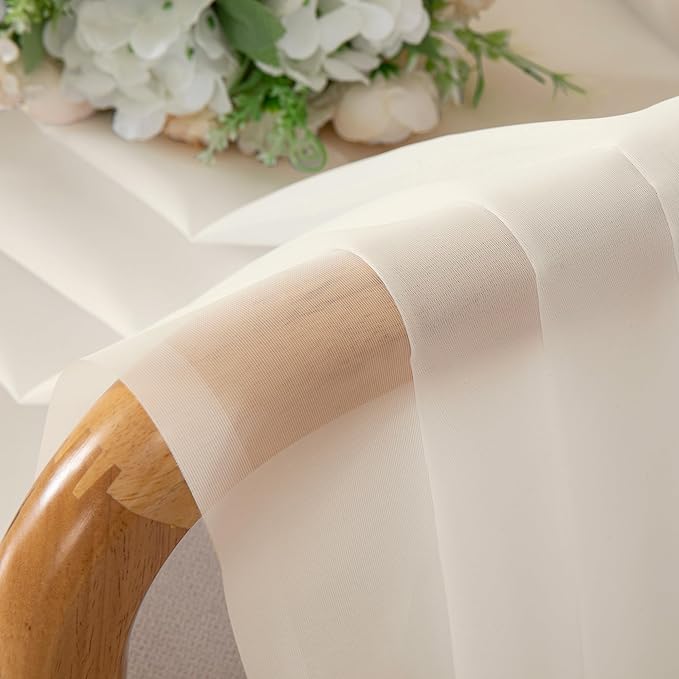Aiyufeng Cream Sheer Curtains 63 Inch Length 2 Panels Set for Living Room, Light Filtering Green Window Sheers Drapes for Bedroom, Each 42" W x 63" L