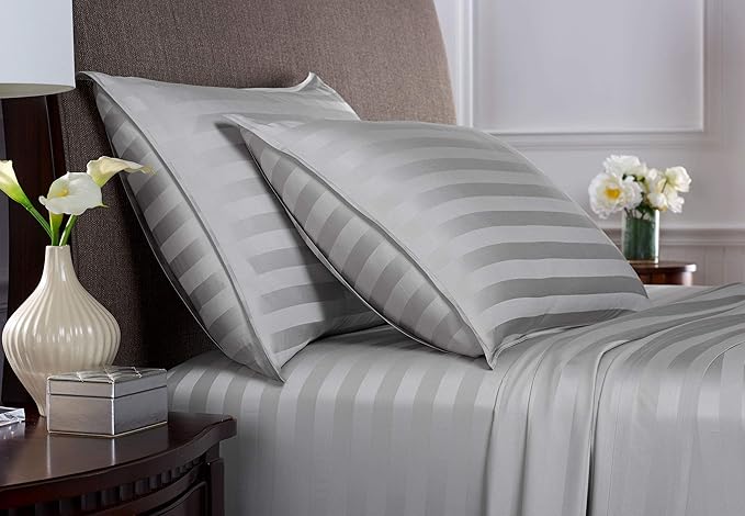 Queen Sheets by Pure Bamboo, Genuine 100% Organic Viscose Derived from Bamboo Bed Sheet Set, Luxuriously Soft & Cooling, Double Stitching, Lifetime Quality Promise (Queen, Jacquard Silver)