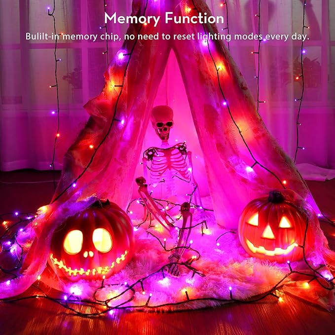 BrizLabs Orange & Purple Halloween Lights, 78.74ft 240 LED Orange Lights Connectable, 8 Modes Outdoor Purple Halloween Light with Timer, Plug in Mini Twinkle Light for Party Indoor Decor
