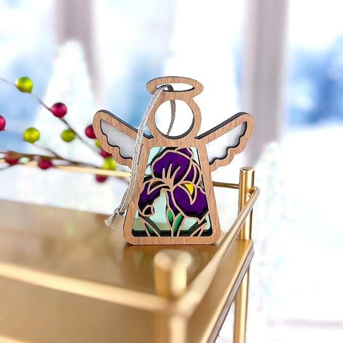 Iris Suncatcher - Purple Flower Christmas Ornament - Guardian Angel Gift for Mom, Grandma, Sister, Daughter - 3.5" (H)