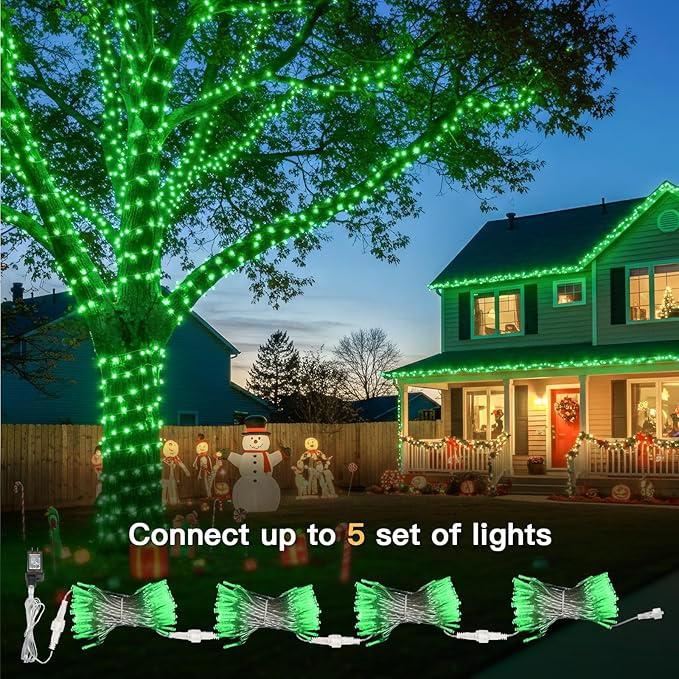 suddus Green Halloween Lights Outdoor with Remote, 66ft 200 LED Connectable Waterproof String Lights Plug in, Dimmable Clear Wire Fairy Lights for Chirstmas, Party, Tree, Garden, Porch Decorations