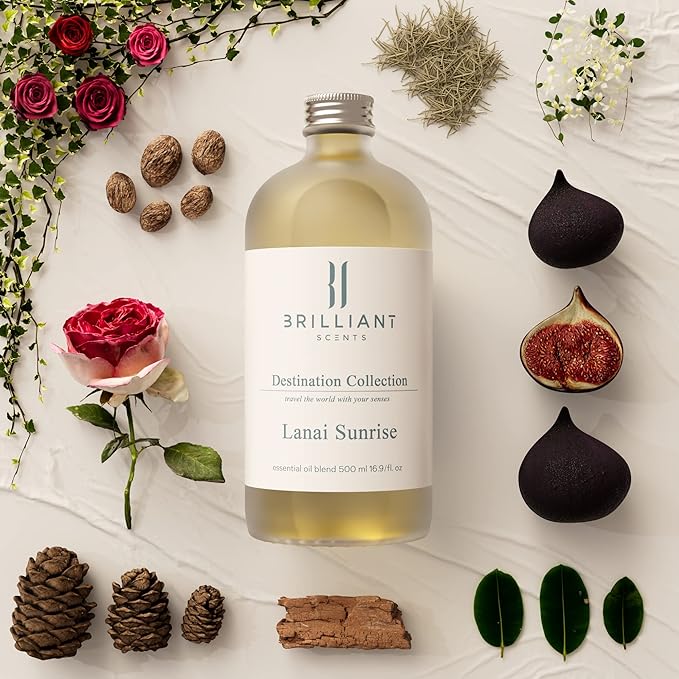 Brilliant Scents Lanai Sunrise Fragrance Oil 500ml - Premium Diffuser Oil for Home, Office, Hotels - Long Lasting, Plant-Based, Meets IFRA Standards, USA-Made - White Tea, Fig, Musk