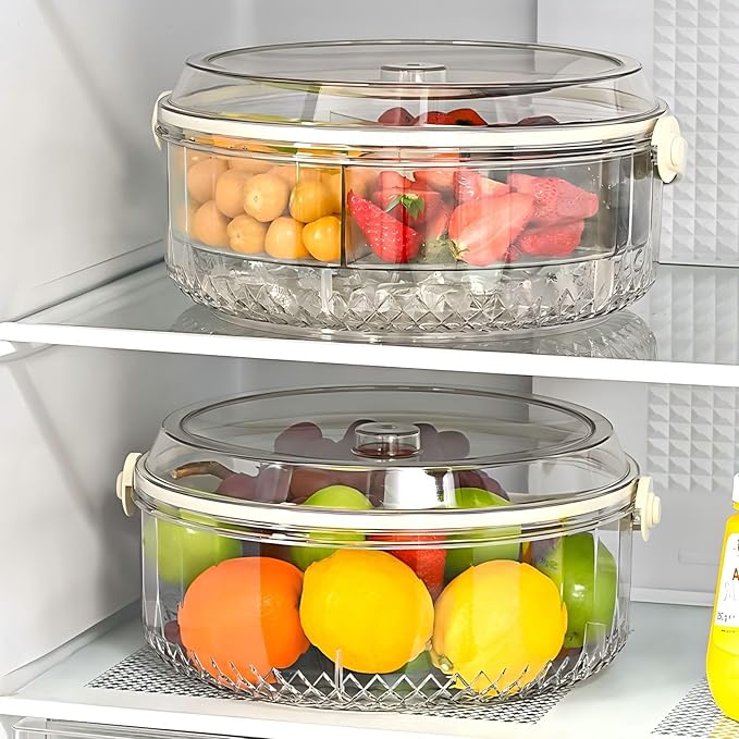 Fruit Ice Divided Serving Tray with Lid and handle,Chilled Veggie Tray,Shrimp Cocktail Serving Dish,Ideal Cold Chilled Serving Platter for Parties,Vegetables,Appetizer,Salads,Picnic,Appetizers,Travel