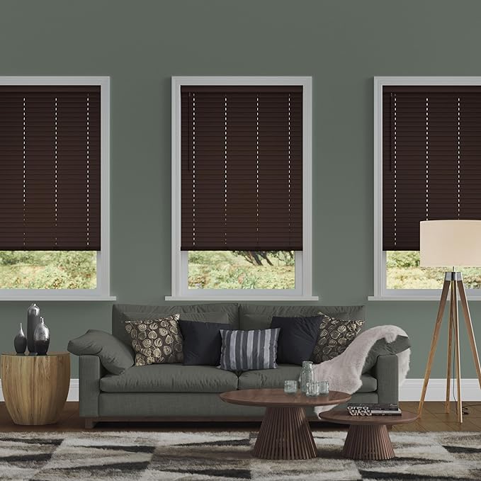 2 Inch Cordless Room Darkening Faux Wood Blind - 53.25" W x 60" L - Walnut, Over 1,000 Custom Sizes Starting at 18.97, Inside or Outside Mount, Venetian Shades for Interior Windows by Lumino
