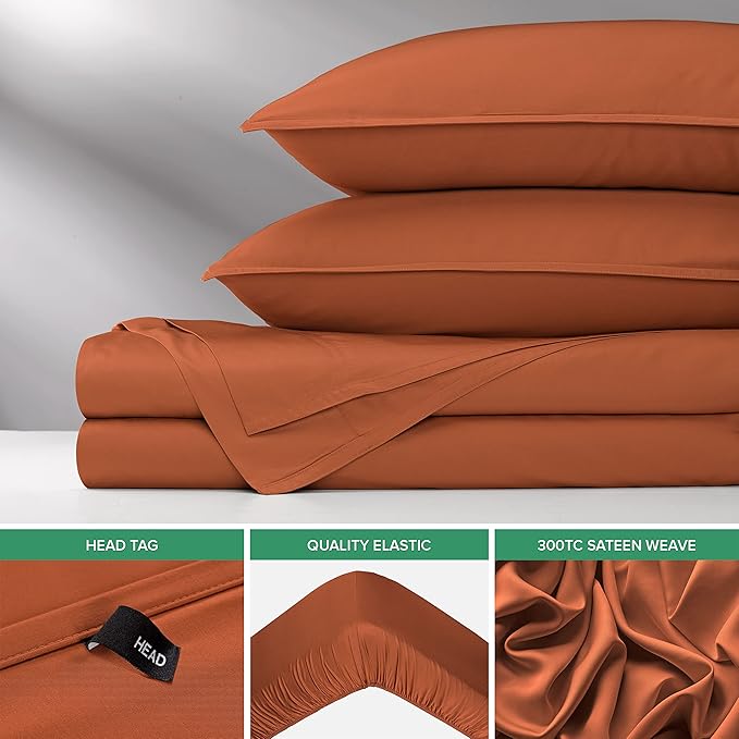 Queen Sheets by Pure Bamboo, Genuine 100% Organic Viscose Derived from Bamboo Bed Sheet Set, Luxuriously Soft & Cooling, Double Stitching, Lifetime Quality Promise (Queen, Terracotta)