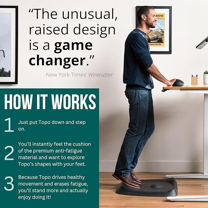 Topo Comfort Mat by Ergodriven | The Original Not-Flat Anti-Fatigue Standing Desk Mat with Calculated Terrain | Accessories | Obsidian Black