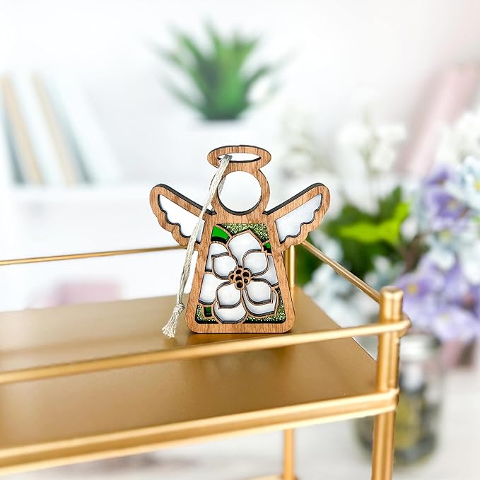 Magnolia Ornament - Angel Figurines for Women - Gardener Gifts Women - Magnolia Flowers for Christmas Tree - Unique Home Decor - 3.5" (H)