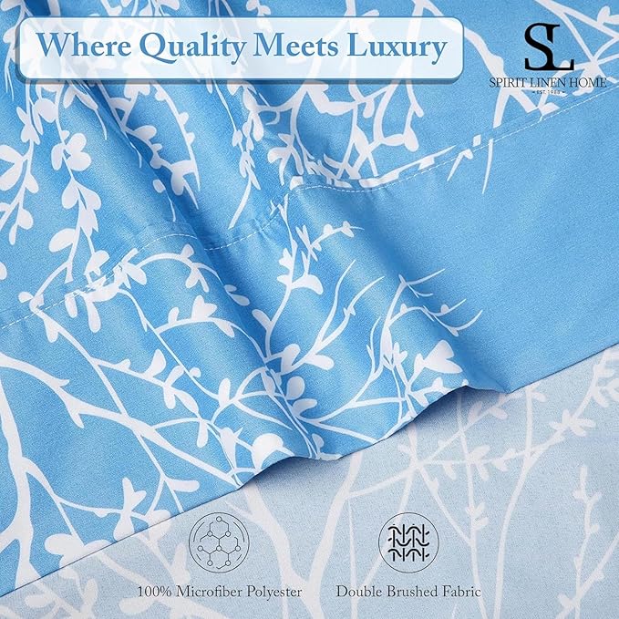 Spirit Linen home Full Size Sheets Set - Pure Microfiber 4 Piece Polyester Bed Sheets, Fitted Sheet & Pillow Cases - Full Sheets for All Seasons (Foliage Purple/White, Full)