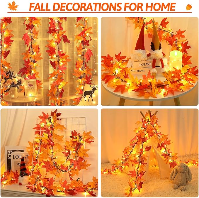 OCATO Fall Decor Fall Decorations for Home: Thanksgiving Decorations 10.8 FT Plug in Fall Garland with Lights 50 Orange Bulbs Lighted Fall Garland Lights for Thanksgiving Table Decor Indoor Outdoor