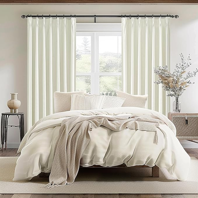 102 Inch Long Curtains, Floor to Ceiling Tall Curtains for Living Room Full Blackout Soundproof Heat Blocking Linen Window Pinch Pleated Drapes 2 Panels Ivory Cream White Room Divider