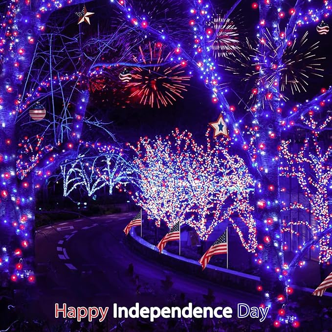 12 Pack 4th of July Lights 7 Feet 20 Led Waterproof Red White and Blue Lights Silver Wire Firefly Starry Moon Lights for Bedroom Independence Day Fouth of July Decor (Red & White & Blue)