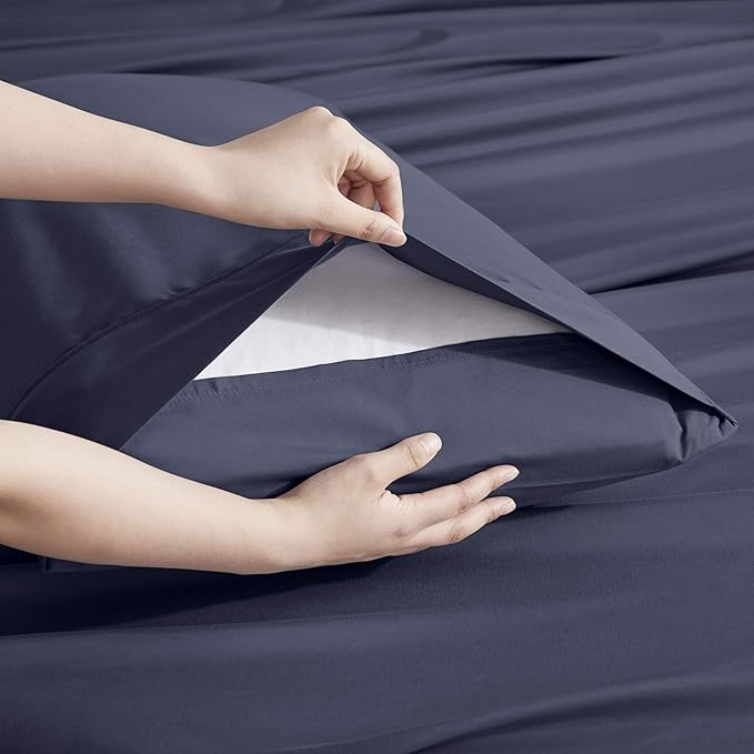 Nestl Extra Deep Cal King Sheet Set - 6 Piece Breathable & Cooling Sheets - Hotel Luxury Bedding Set w/18-24 Inch Deep Pockets - Easy & Secure Fit - Super Soft, Wrinkle Free & Comfy - Navy Blue