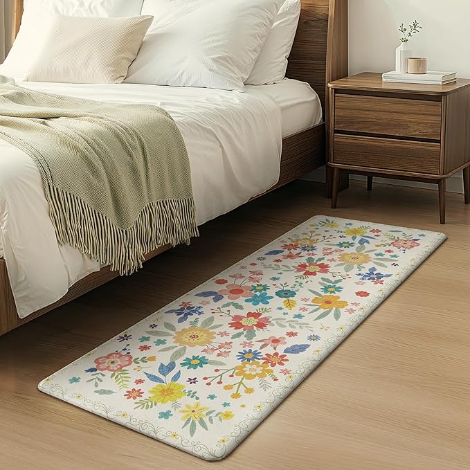 GENIMO Kitchen Mats for Floor 2PCS, Cushioned Kitchen Rugs Non Slip Washable, Farmhouse Anti Fatigue Mat Waterproof, Comfort Standing Mat Rug for Office, Home, Laundry, 17.3"x59"+17.3"x30", SoftWhite