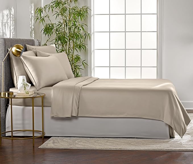 Twin Sheets by Pure Bamboo, Genuine 100% Organic Viscose Derived from Bamboo Bed Sheet Set, Luxuriously Soft & Cooling, Double Stitching, Lifetime Quality Promise (Twin, Sand)