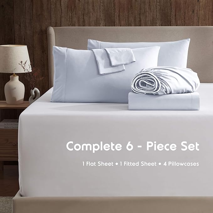 Nestl Extra Deep Cal King Sheet Set - 6 Piece Breathable & Cooling Sheets - Hotel Luxury Bedding Set w/18-24 Inch Deep Pockets - Easy & Secure Fit - Super Soft, Wrinkle Free & Comfy - Ice Blue