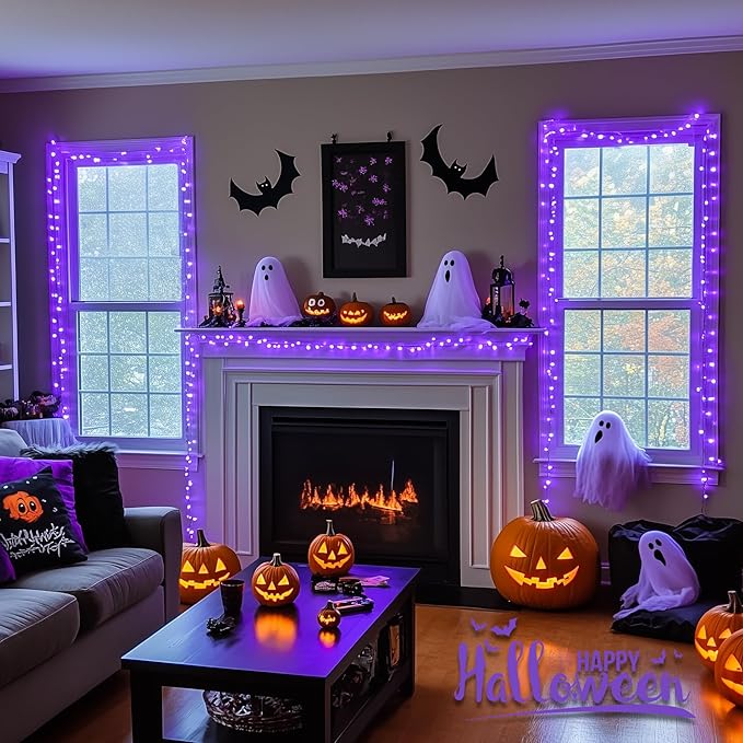 JMEXSUSS Purple Halloween Lights Clear Wire, 66ft 200 LED Purple String Christmas Lights Indoor Outdoor Waterproof Plug in for Tree Bedroom Indoor Party Halloween Decorations