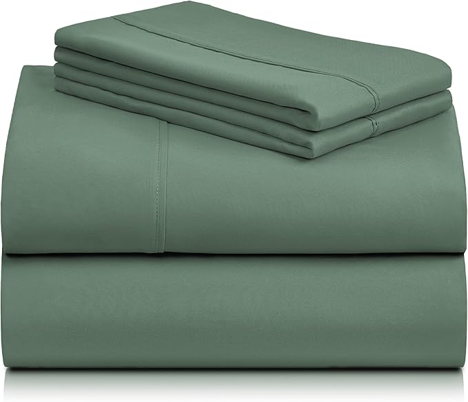LuxClub 4 PC Queen Sheet Set, Breathable Luxury Bed Sheets, Deep Pockets Wrinkle Free Cooling Sheets Machine Washable Hotel Bedding Silky Soft - Tree Moss Green Queen