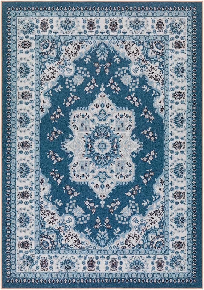 Antep Rugs Alfombras Oriental Traditional 4x6 Non-Skid (Non-Slip) Low Profile Pile Rubber Backing Indoor Area Rugs (Turquoise Blue, 4' x 5'8")