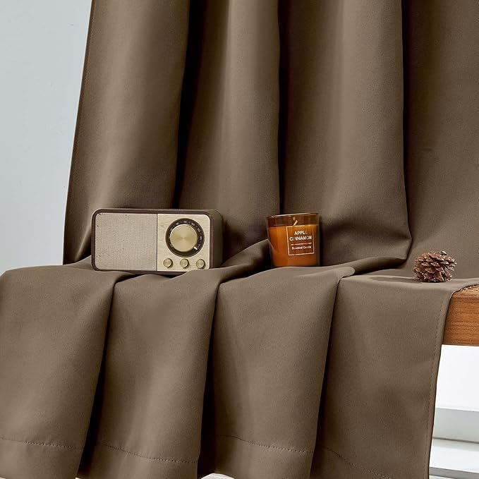 Aiyufeng Brown Short 36 Inches Blackout Curtain 2 Panels Set, Half Window Rod Pocket Privacy Curtain Tiers for Kitchen, Curtains Blackout for Bathroom Shades, W40 x L36 Inch, Brown