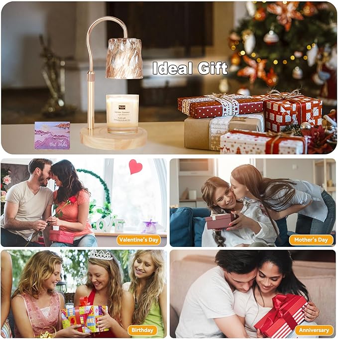 Candle Warmer Lamp with 3 Bulbs, Adjustable Height Dimmable Candle Warmer with Timer, Compatible with Large Jar Candles, Candle Lamp with Charming Gift Box for Her/Him