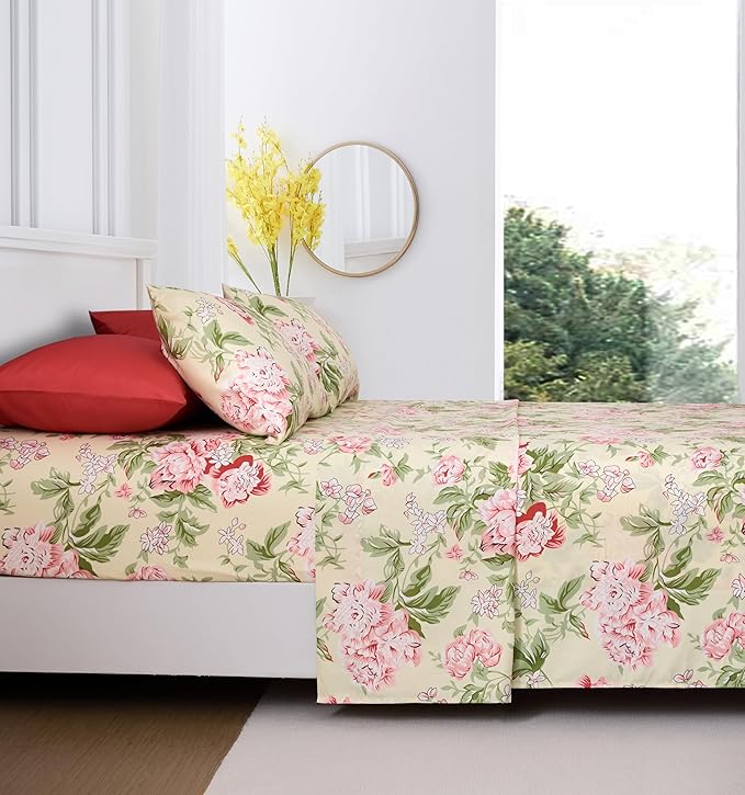 Queen Size Bed Sheets Set Deep Pockets - 6PC Floral Ultra Soft Microfiber Bed Sheets - Easy to Clean, 90 Thread Count Sheets with Fitted Sheet, Flat Sheet & Pillowcases (Rose Floral)