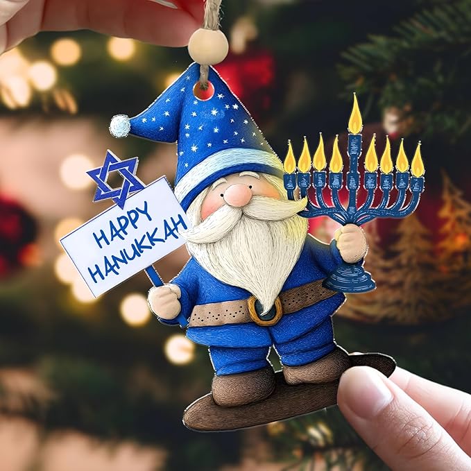 Personalized Gnome Ornament - Star of David Ornament, Custom Hanukkah Ornaments for Tree, Jewish Ornaments, for Women Men, Keepsake for Chrismukkah Decorations