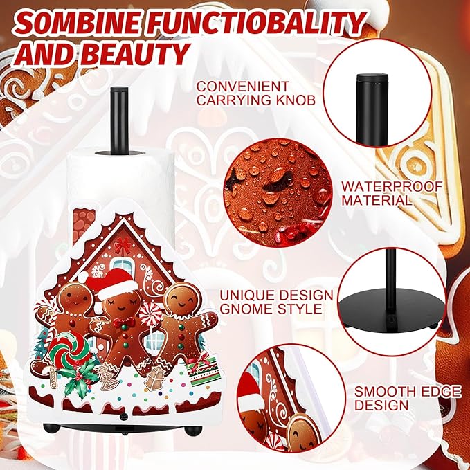 Yookeer Christmas Paper Towel Holder Gingerbread Candy Christmas Tree Towels Paper Holder for Kitchen Countertop Bathroom Home Farmhouse Replaceable Xmas Tree Decor Indoor