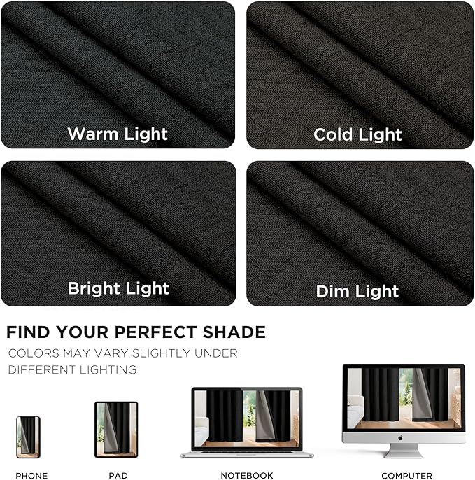 Joydeco Blackout Curtains for Bedroom - 100% Light Blocking 2 Panels Set Black Drapes 37" W x 72" L, Thermal Insulated Room Darkening Curtains, Linen Textured for Living Room, Rod Pocket & Back Tabs