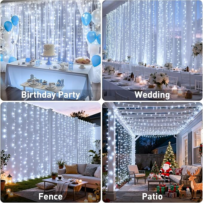 JMEXSUSS 900LED Christmas Curtain Lights Outdoor with Remote, 9.5x29.5ft White Christmas Lights Indoor Plug in, Hanging String Lights for Bedroom Wedding Backdrop Wall Window Xmas Decoration
