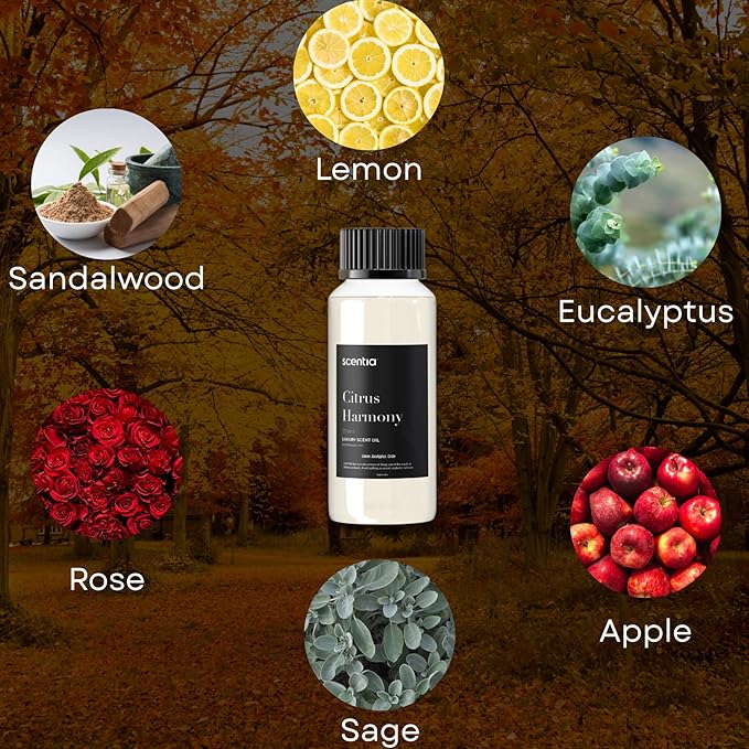 Scentia Citrus Harmony Essential Oil Blend – 120ml Premium Aromatherapy Diffuser Oil with Bright Notes of Lemon, Eucalyptus, Sage & Musk | Perfect for Home, Candles, Soaps & DIY