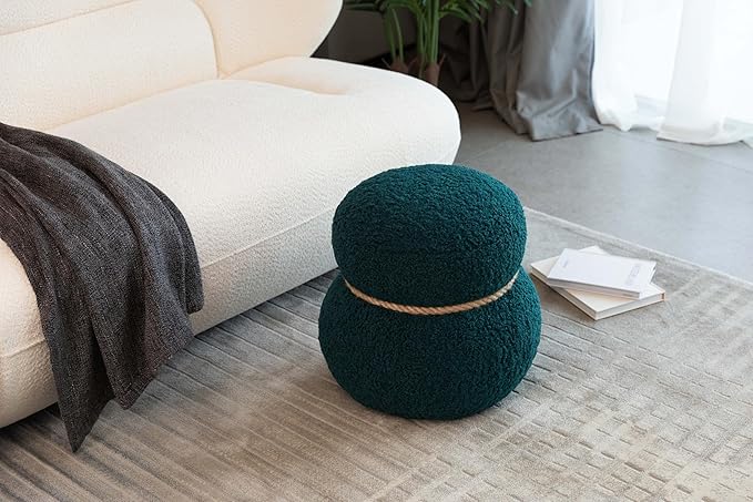 Snowman Footstool Ottoman Vanity Stool Small Upholstered Teddy Boucle Ottoman Shoe Stool Cute Stool Sofa Footrest Stool for Living Room Bedroom Entrance (Blackish Green)