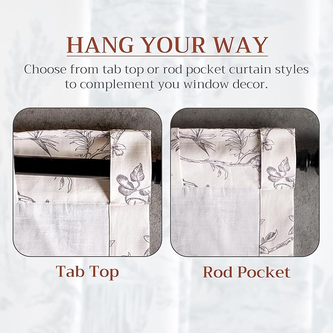 Maison d' Hermine Curtains for Living Room 100% Cotton 96 inch Length One Panel Light Filtering Toile Curtains for Bedroom Windows with Rod and Loop Pockets Drapes (Jouy Paradise Grey, 50" W x 96" L)