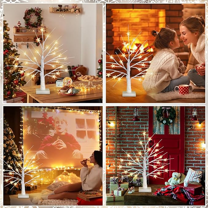 Retisee Star Tree LED Light with 24 Warm White LED Timer USB Battery Operated Christmas Star Lights Indoor Outdoor for Home Table Party Decor