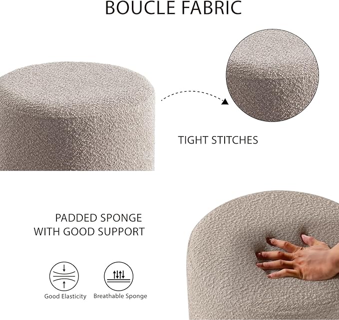 Get Set Style Modern Round Ottoman with Soft Padded Seat, Vanity Stool for Makeup, Upholstered Footrest Stool Ottoman Foot Stool for Living Room, Bedroom,White