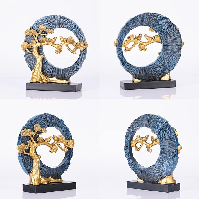 Gold Welcome Pine and Bird Statue Decor, Gold and Blue Home Decor, Bird Sculpture Home Decor for Bookshelves Office Shelves on Coffee Tables TV Cabinets Entryway Entryway Decor.