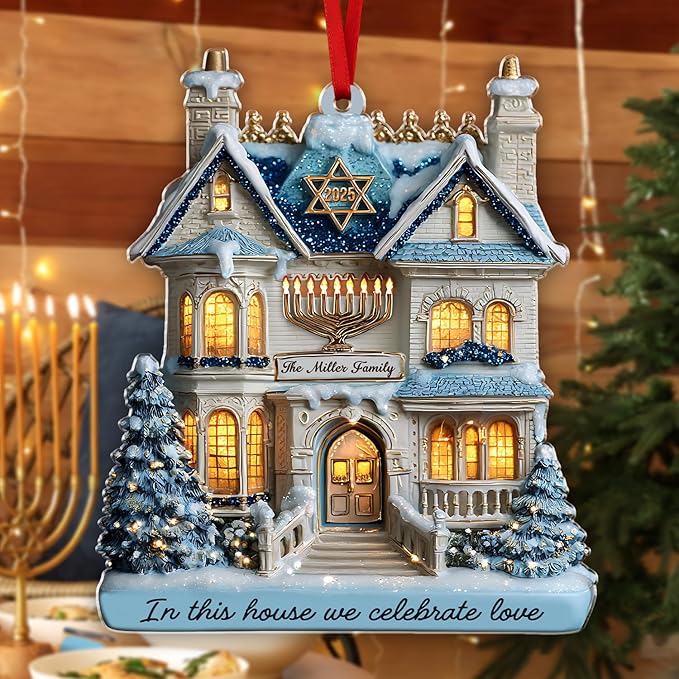 Personalized Hanukkah Ornaments for Tree - 2D Custom Family Christmas Ornaments, Merry Chrismukkah Jewish and Christian Gift, House Warming Gifts New Home Ornament 2025