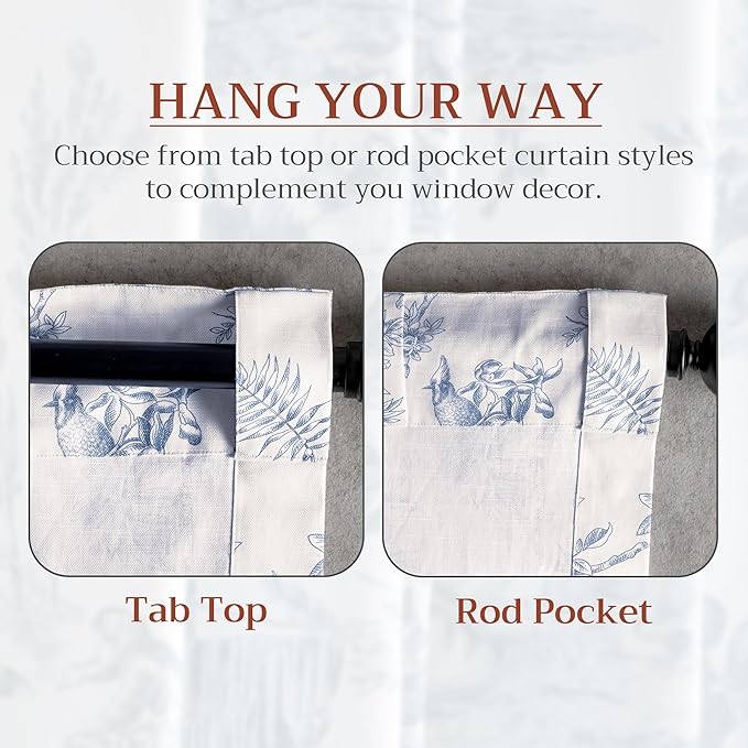 Maison d' Hermine Curtains for Living Room 100% Cotton 96 inch Length One Panel Light Filtering Toile Curtains for Bedroom Windows with Rod and Loop Pockets Drapes (Jouy Paradise Blue, 50" W x 96" L)