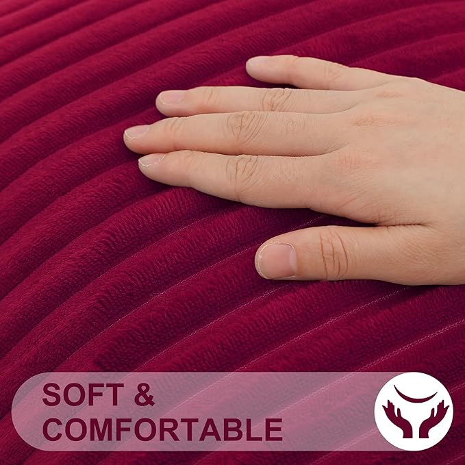 Simmore Decorative Fall Throw Pillow Covers 16x16 Set of 2, Soft Natural Plush Flannel Double-Sided Fluffy Couch Pillow Covers for Sofa Living Room, Burgundy