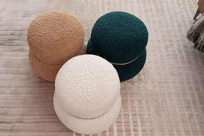 Snowman Footstool Ottoman Vanity Stool Small Upholstered Boucle Ottoman Shoe Stool Cute Stool Sofa Footrest Stool for Living Room Bedroom Entrance (Light Brown)