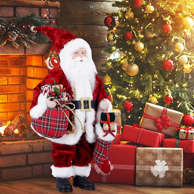Uten 18" Santa Claus Decorations, Standing Christmas Santa Claus Figurine Figure Decor Christmas Sock and Gifts Bag Christmas Decoration Indoor, Birthday Gifts (Red)