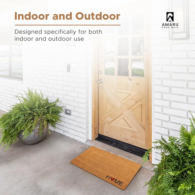 Home Heart - 17"x29" - Coir Door Mat with Heavy Duty Backing - Welcome Mats for Entryway, Porch - Anti-Slip PVC & Coconut Fiber Surface - Natural Home Accessories, Minimalist Original Design
