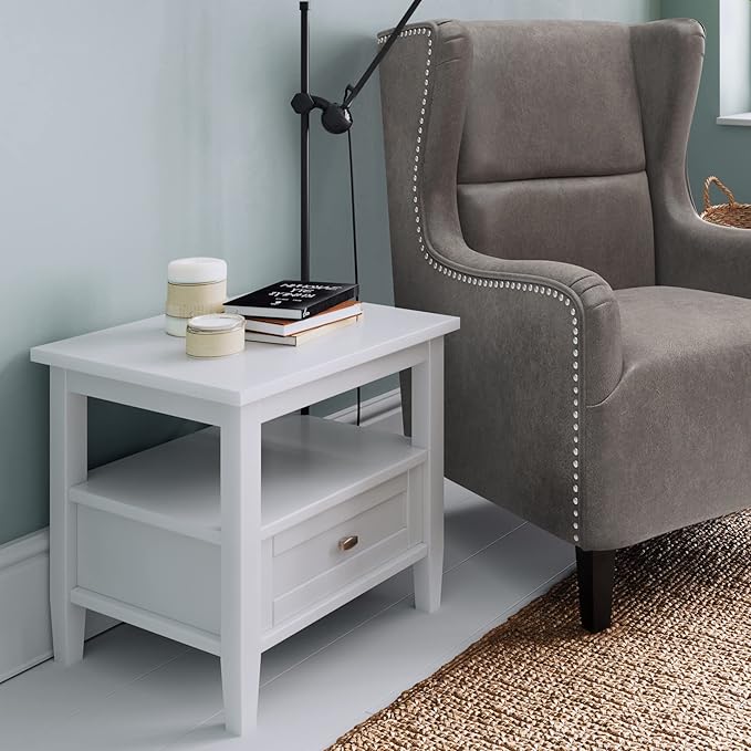 SIMPLIHOME Warm Shaker SOLID WOOD 20 inch Wide Rectangle Transitional End Table in White for the Living Room and Bedroom