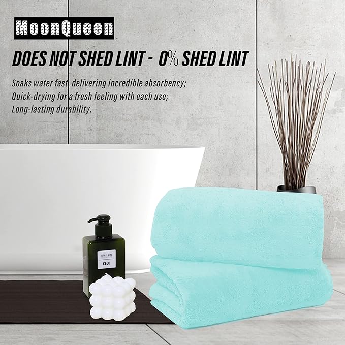 MOONQUEEN 2 Pack Premium Bath Towel Set - Quick Drying - Microfiber Coral Velvet Highly Absorbent Towels - Multipurpose Use as Bath Fitness, Bathroom, Shower, Sports, Yoga Towel (Frozen Blue)