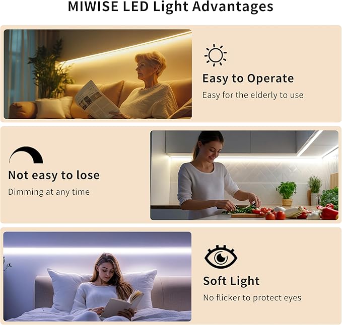 MIWISE COB LED Strip Light 32.8ft/10m,CRI 90+ Natural White 4000K High Lumen Dimmable Super Bright Flexible DC24V LED Tape Light with Controller/Dimmer,for Cabinet Home Office DIY Lighting Projects