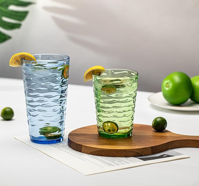 20-ounce Plastic Tumblers, Acrylic Drinking Glasses High-Balls, set of 6 Blue Reusable Plastic Cups, Stackable, BPA-Free, Shatter-Proof, Dishwasher-Safe