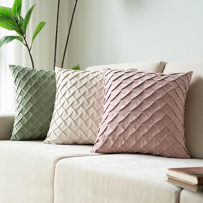 Velvet Decorative Throw Pillow Covers Set of 2, 18x18 Inch Soft Modern Weave Cushion Case, Farmhouse Home Decor Pillowcase for Sofa Living Room Couch Bed Cream White
