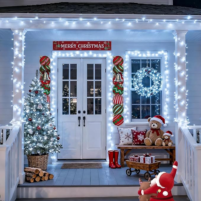 JMEXSUSS White Christmas Lights with Remote, 33ft 100 LED Battery Operated Christmas Lights, 8 Modes Outdoor Indoor String Light for Xmas Bedroom Tree Yard Porch Wedding